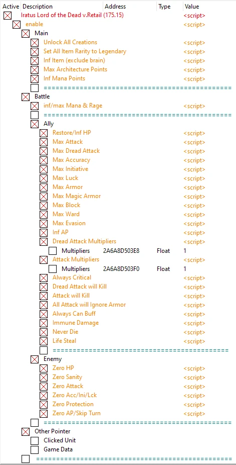 Iratus: Lord of the Dead: Таблица для Cheat Engine [175.15] {AlexS}