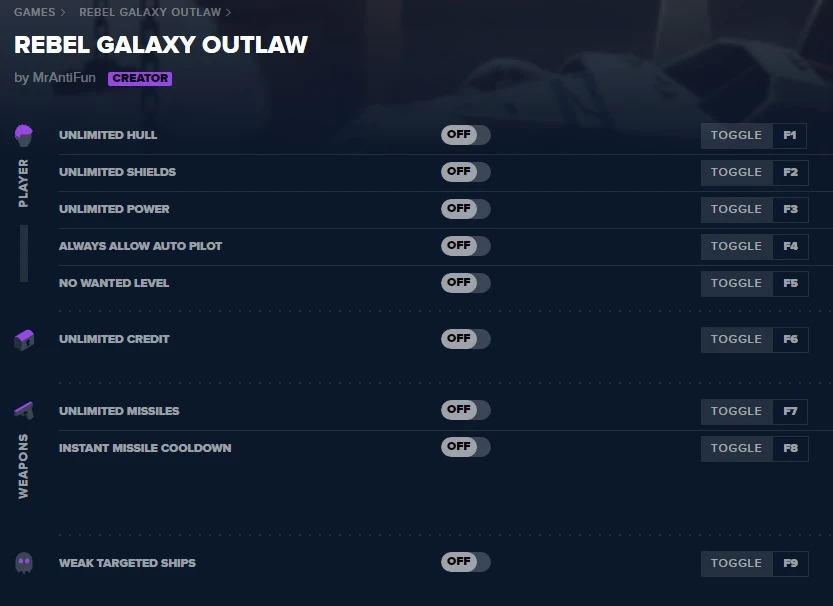 Rebel Galaxy Outlaw: Трейнер/Trainer (+9) [v15.08.2019] {MrAntiFun}