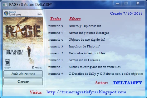 Rage: Трейнер (+8) [1.0.27.6901] {Delta10FY}