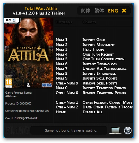 Total War: Attila: Трейнер/Trainer (+12) [1.0 - 1.2.0 ] {FLiNG}