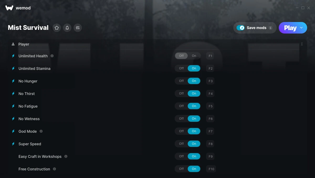 Mist Survival "Трейнер +30: Выносливость, здоровье, скорость, энергия и пр" {Ol1m / WeMod}