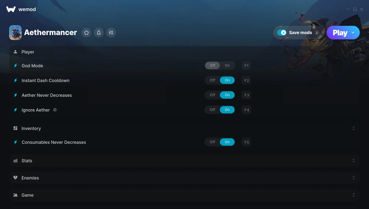 Aethermancer "Трейнер +21 от WeMod: Здоровье, деньги, кристаллы и пр"