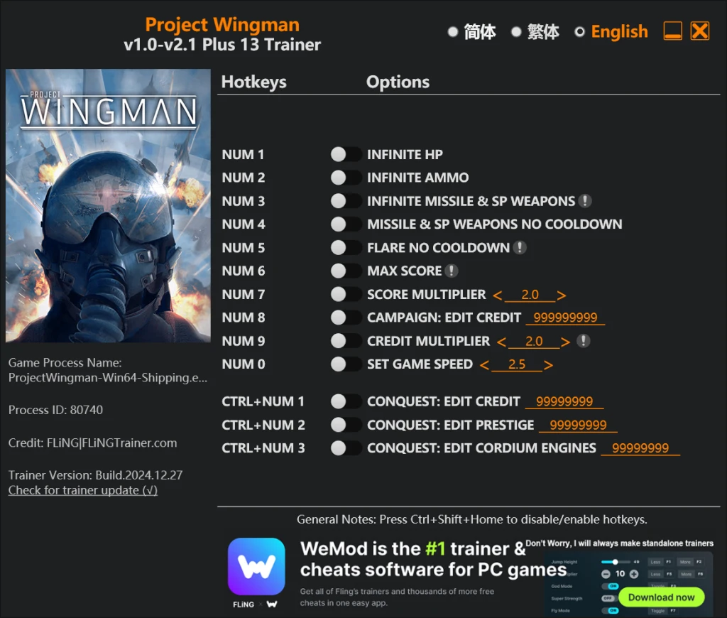 Project Wingman "Трейнер +13" [1.0 - 2.1] {FLiNG}