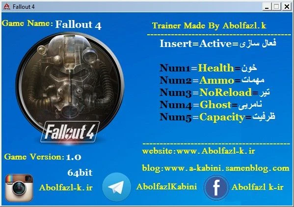 Fallout 4: Трейнер/Trainer (+5) [1.0] {Abolfazl.k}
