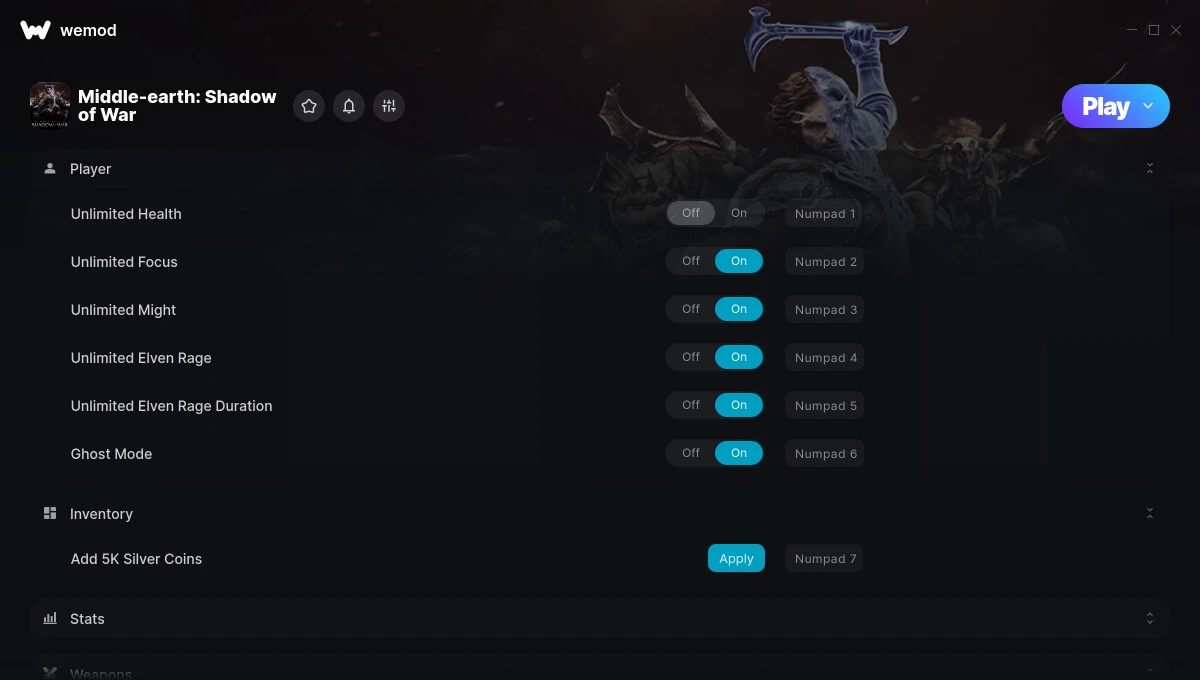 Middle-earth: Shadow of War "Трейнер +13 от WeMod: Здоровье, фокус, мощь и пр"
