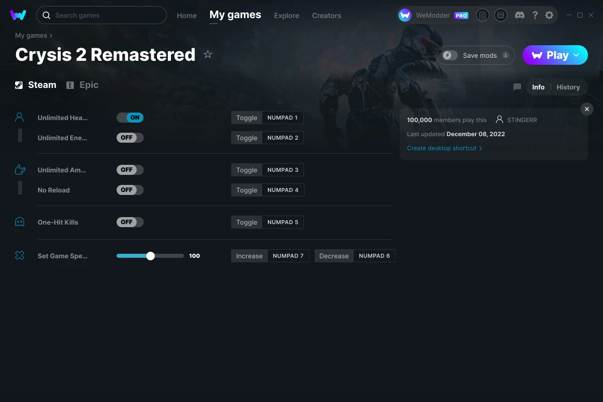Crysis 2 Remastered "Трейнер +6" [UPD: 08.12.2022] {STiNGERR / WeMod}