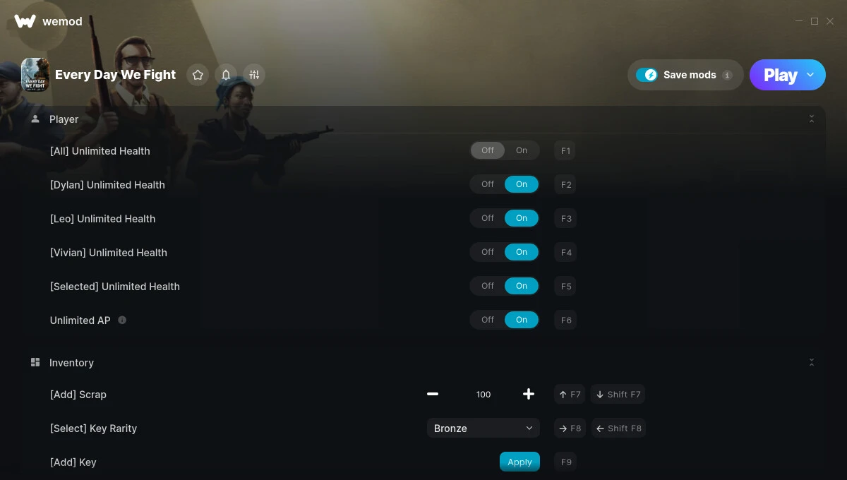 Every Day We Fight "Трейнер +17 от WeMod: Редактор игрока, инвентаря, оружия"