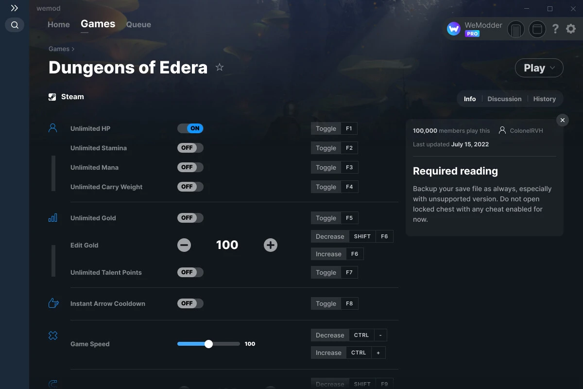 Dungeons of Edera "Трейнер +10" [UPD: 15.07.2022] {ColonelRVH / WeMod}