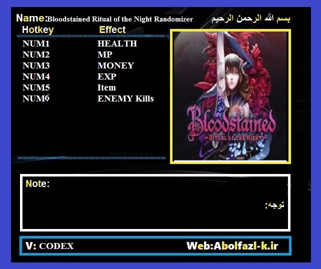 Bloodstained: Ritual of the Night: Трейнер/Trainer (+6) [1.0: CODEX] {Abolfazl.k}