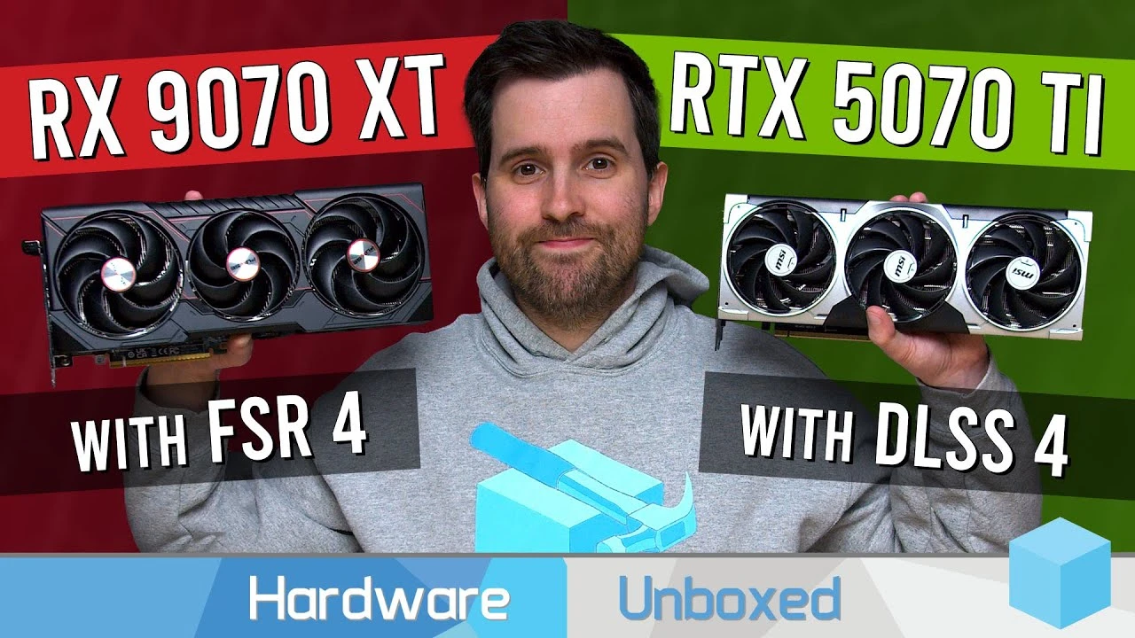 Видеокарты GeForce RTX 5070 Ti с DLSS 4 и Radeon RX 9070 XT с FSR 4 сравнили в 22 играх