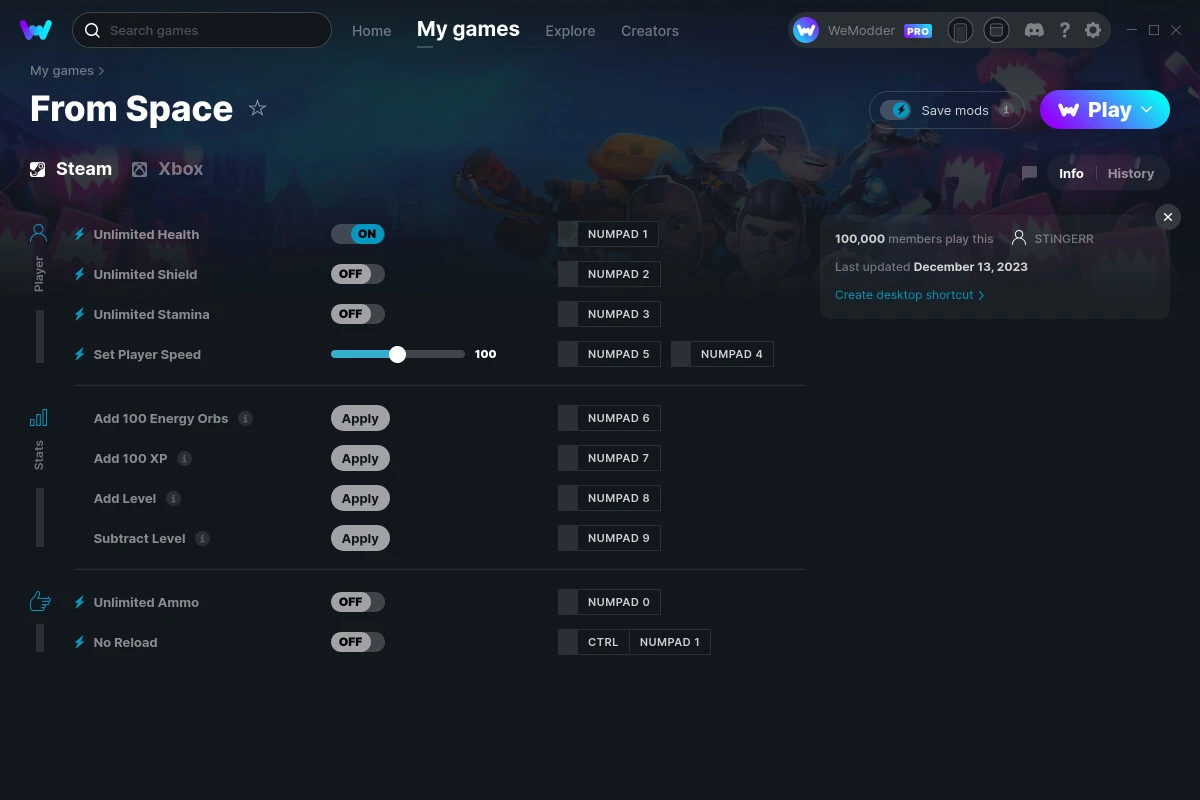From Space "Трейнер +10" [UPD: 13.12.2023] {STiNGERR / WeMod}