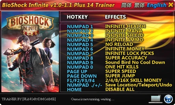 BioShock Infinite: Трейнер/Trainer (+14) [1.0 ~ 1.1] {FLiNG}