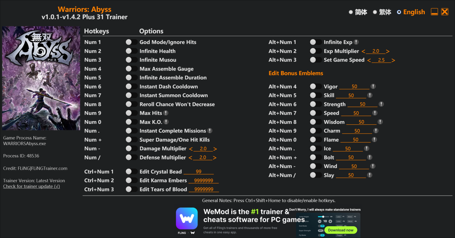 Warriors: Abyss "Трейнер +31" [1.0 - 1.4.2] {FLiNG}