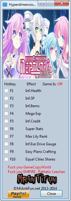 Hyperdimension Neptunia Re Birth 2: Трейнер/Trainer (+10) [1.0] {MrAntiFun}