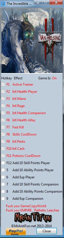 The Incredible Adventures of Van Helsing 2: Трейнер/Trainer (+16) [1.1.00: 32 Bit] {MrAntiFun}