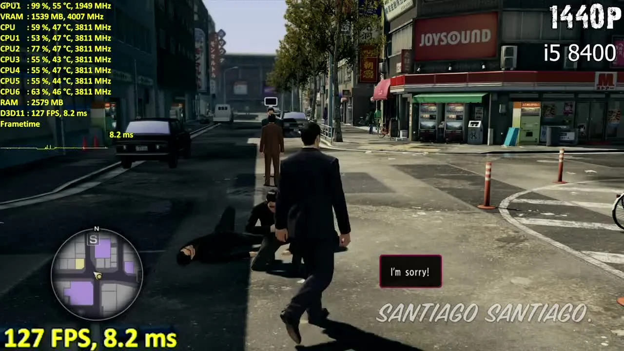 Тестирование Yakuza 0 / Zero - GTX 1060 3gb - i5 8400 - i3 8100 - 1080p - 1440p - 4K