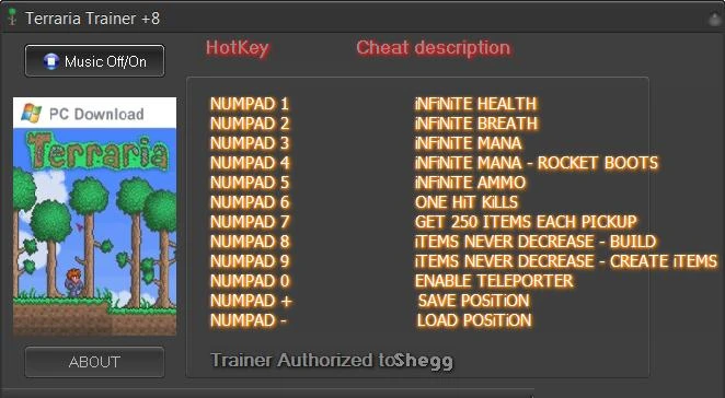 Terraria: Трейнер (+8) [1.04] {l0wb1t}