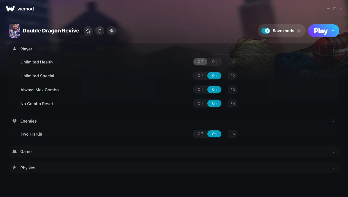 Double Dragon: Revive "Трейнер +11 от WeMod: Здоровье, скорость, комбо, супер урон"