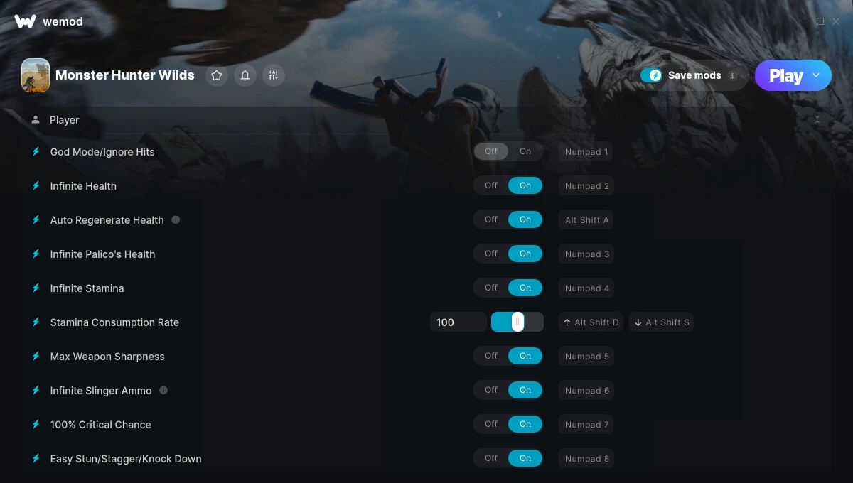 Monster Hunter Wilds "Трейнер +61 от WeMod: Здоровье, выносливость, бонусы и пр"