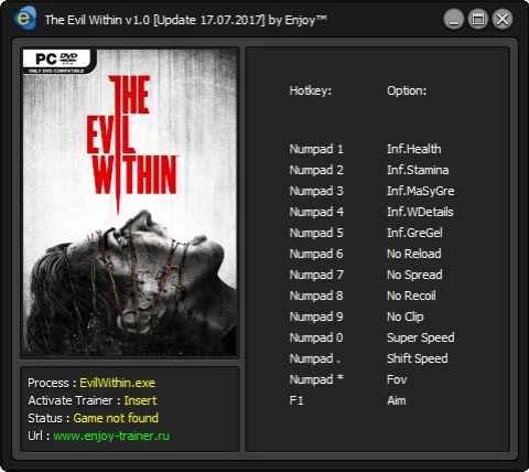 The Evil Within: Trainer/Трейнер (+13) [v1.0] [Update 17.07.2017] {Enjoy/ENJ}