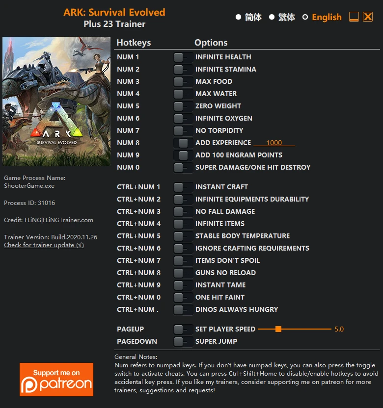 ARK: Survival Evolved: Трейнер/Trainer (+23) [Update: 26.11.2020] {FLiNG}