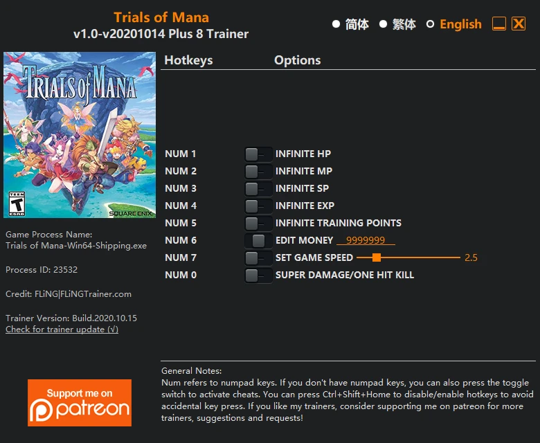 Trials of Mana: Трейнер/Trainer (+8) [1.0 - UPD: 14.10.2020] {FLiNG}