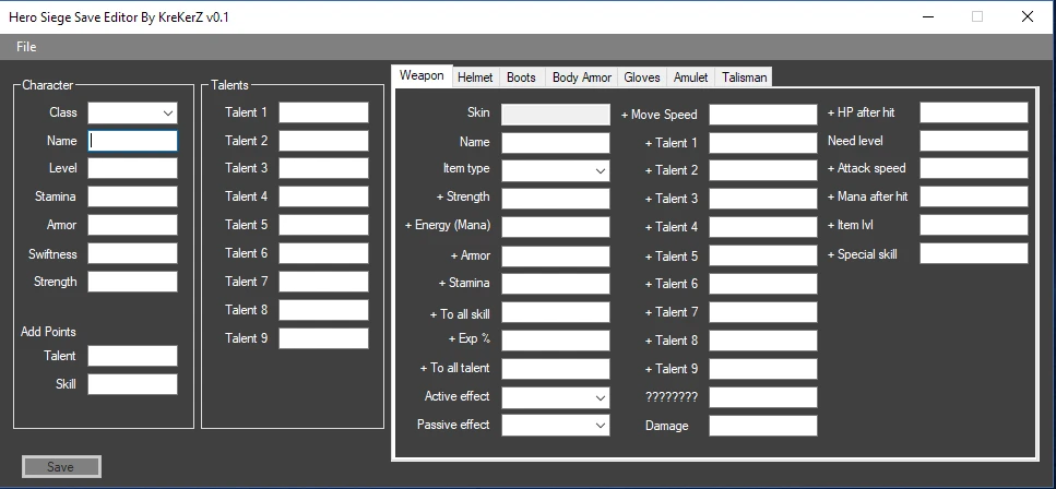 Hero Siege: Редактор Сохранений / Save Editor [0.1] {KreKerZ}