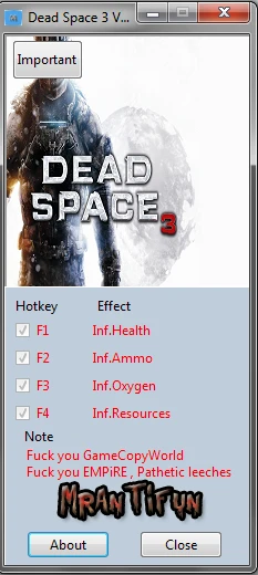 Dead Space 3: Трейнер/Trainer (+4) [1.0.0.1] {MrAntiFun}