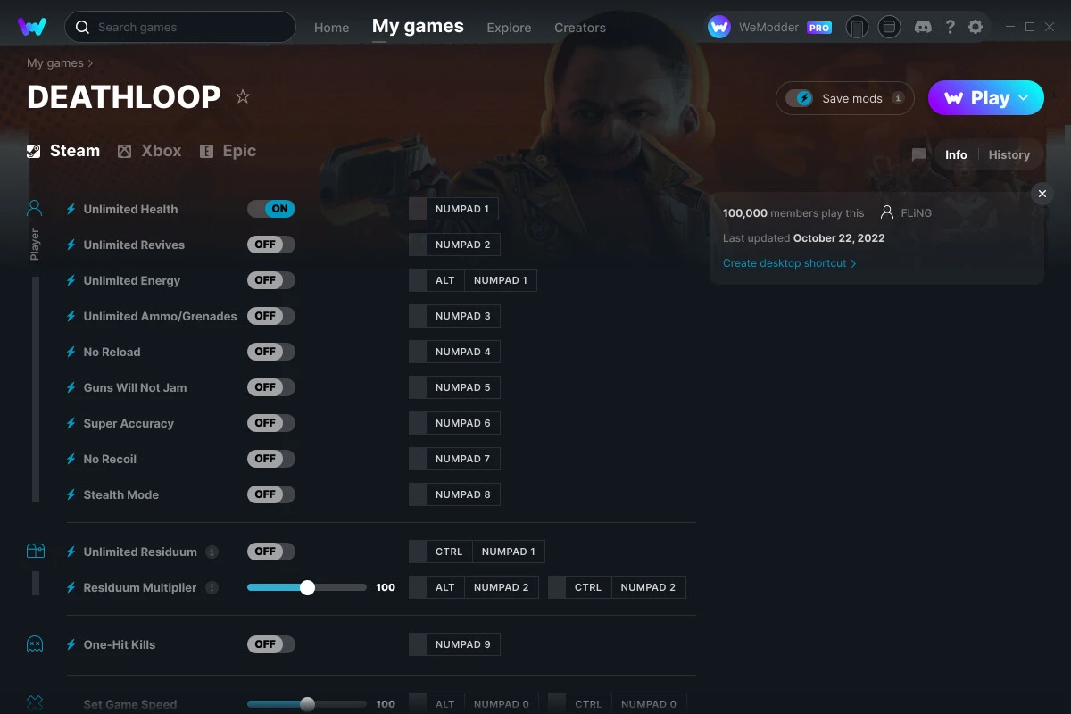 Deathloop "Трейнер +13" [UPD: 22.10.2022] {FLiNG / WeMod}
