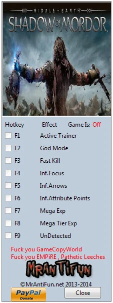 Middle-earth: Shadow of Mordor: Трейнер/Trainer (+8) [Update: 02-18-2015] [MrAntiFun]