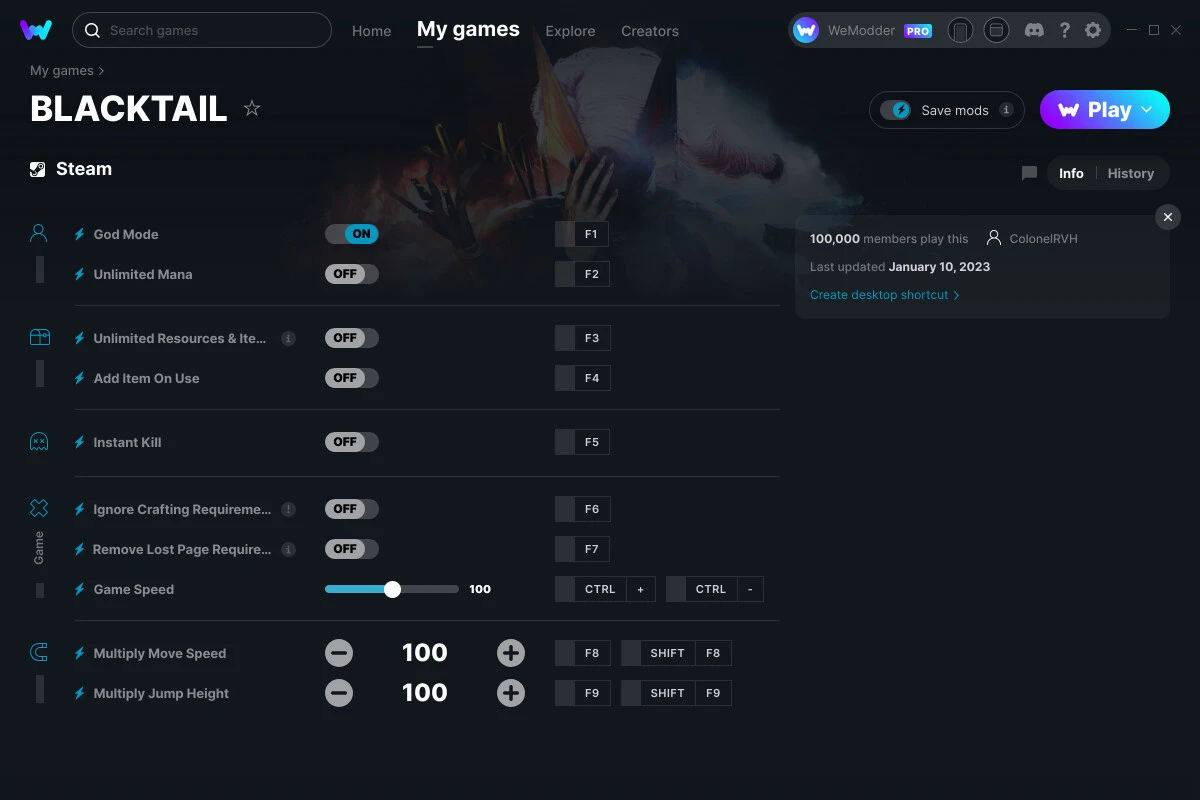 Blacktail "Трейнер +10" [UPD: 10.01.2023] {ColonelRVH / WeMod}