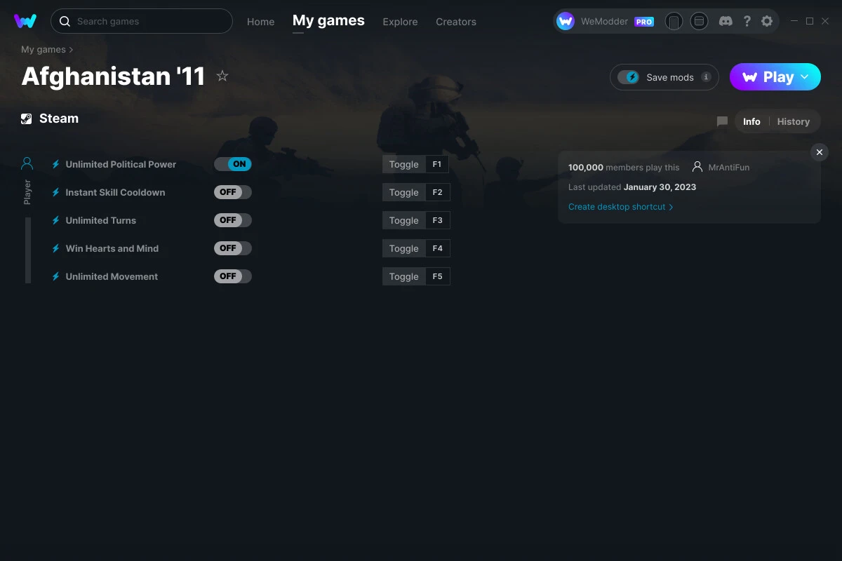 Afghanistan '11 "Трейнер +5" [UPD: 30.01.2023] {MrAntiFun / WeMod}