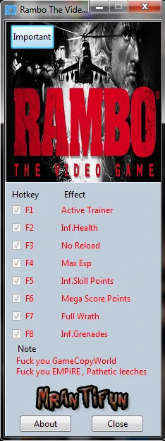 Rambo ~ The Video Game: Трейнер/Trainer (+7) [1.0.2.0] {MrAntiFun}