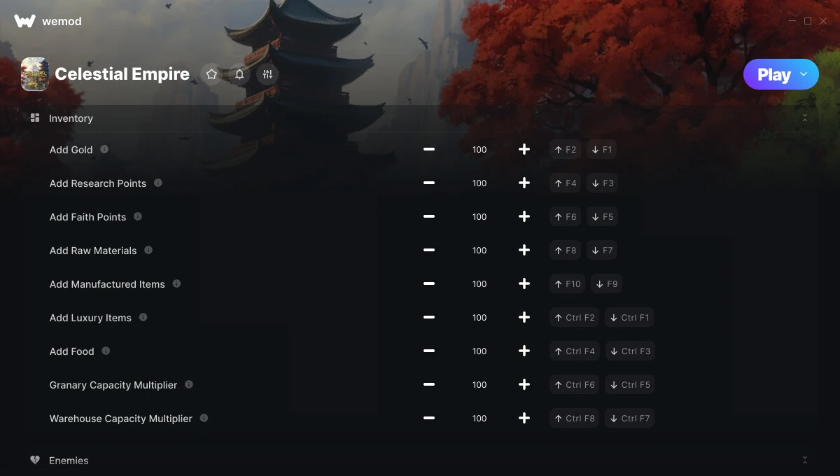 Celestial Empire "Трейнер +15 от WeMod: Редактор инвентаря, испытаний и скорости"