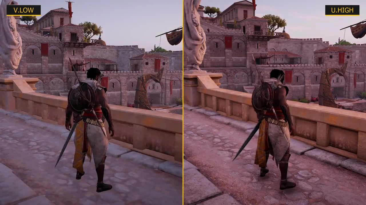 Сравнение графики Assassin's Creed Origins Very Low vs. Ultra High