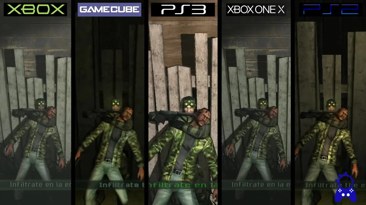 Графическое сравнение Splinter Cell: Pandora Tomorrow на Xbox, GameCube, PS 3, PS 2 и Xbox One X