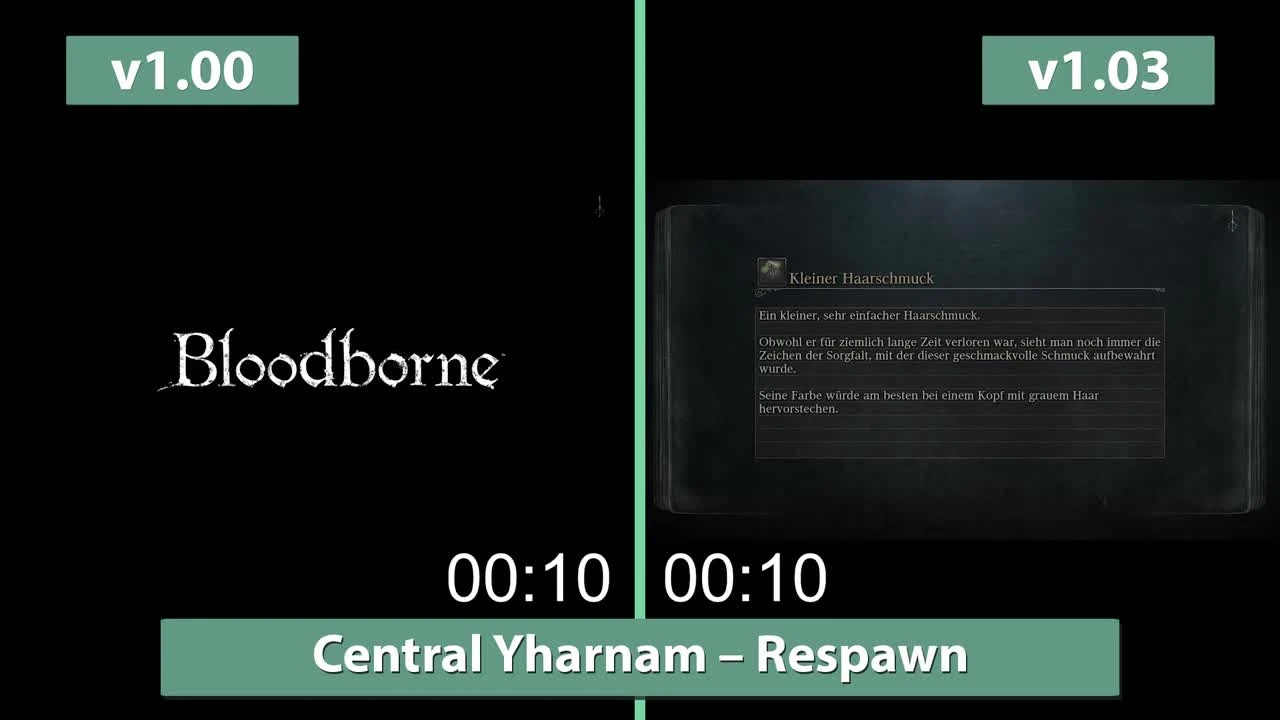 Bloodborne "Сравнение время загрузки v1.00 vs. v1.03"