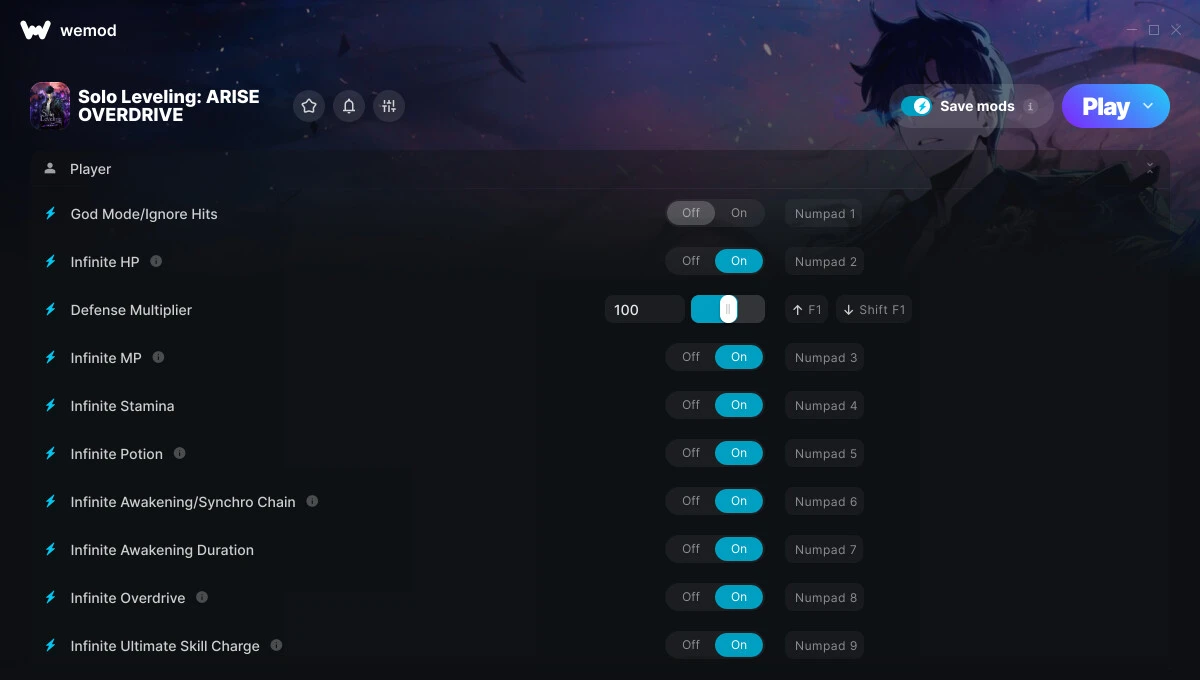 Solo Leveling: Arise Overdrive "Трейнер +19 от WeMod: Здоровье, выносливость, мана и пр"