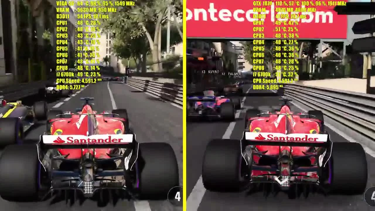 F1 2017 AMD RX VEGA 56 & GTX 1070 | 1080p - 1440p & 2160p | Тест производительности