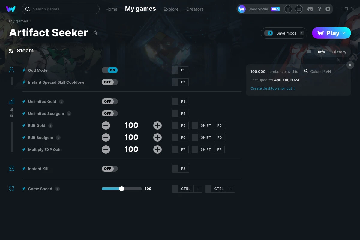 Artifact Seeker "Трейнер +6" [UPD: 04.04.2024] {ColonelRVH / WeMod}