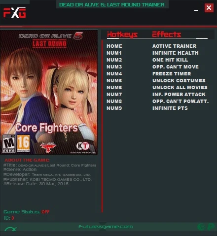Dead or Alive 5: Last Round - Core Fighters: Трейнер/Trainer (+9) [1.10C] {FutureX}