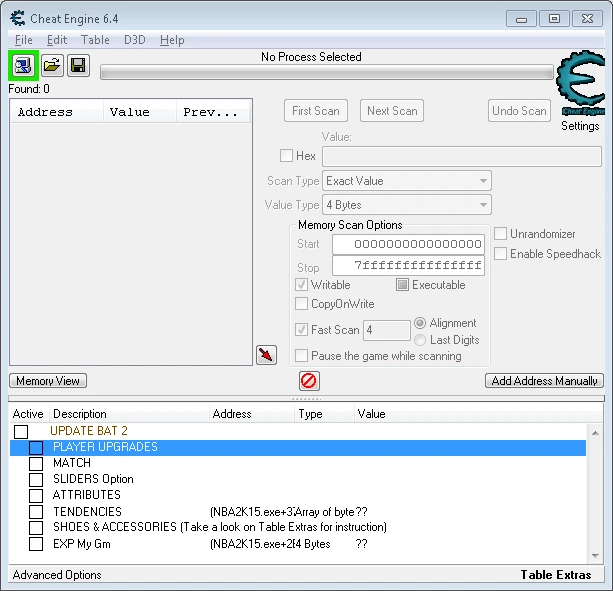 NBA 2K15: Таблица для Cheat Engine v2