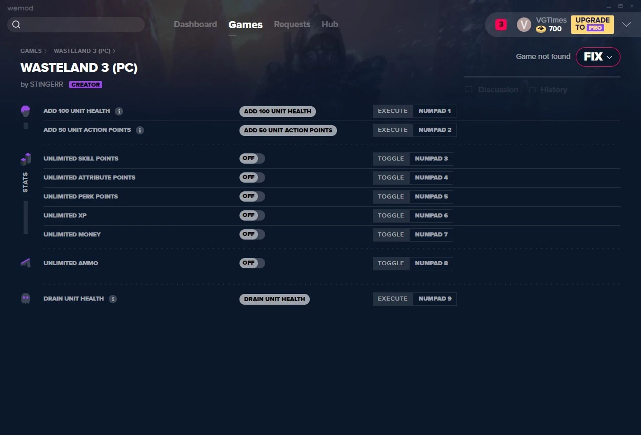 Wasteland 3: Трейнер/Trainer (+9) [Latest Steam] {Stingerr / WeMod}