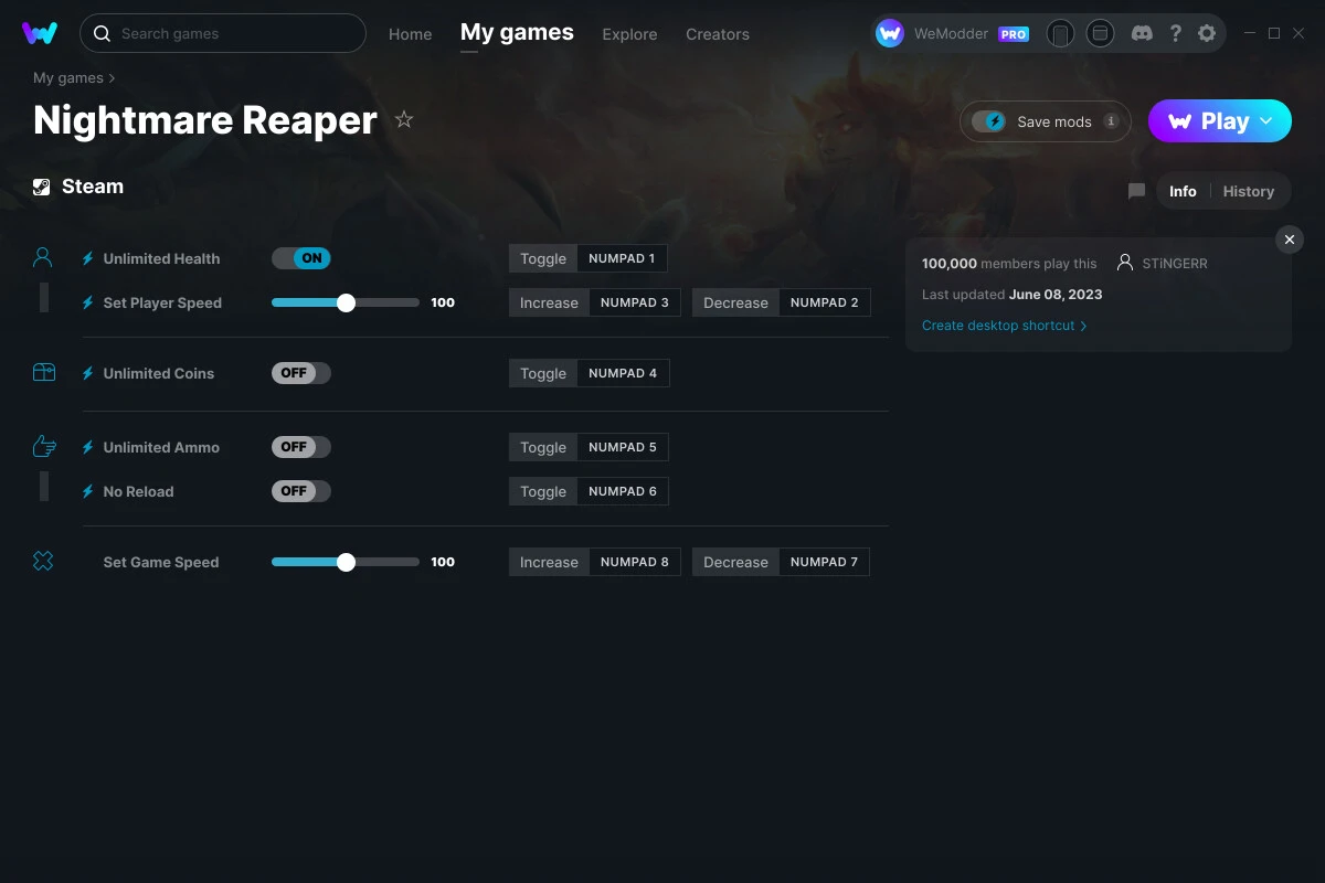 Nightmare Reaper "Трейнер +6" [UPD: 09.06.2023] {STiNGERR / WeMod}