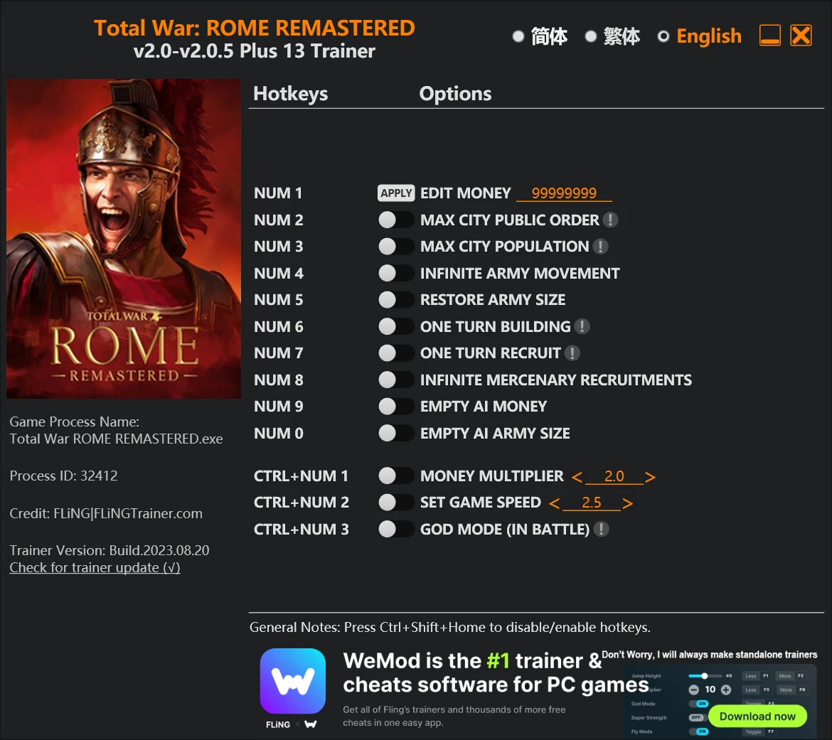 Total War: Rome - Remastered "Трейнер +13" [2.0 - 2.0.5] {FLiNG}
