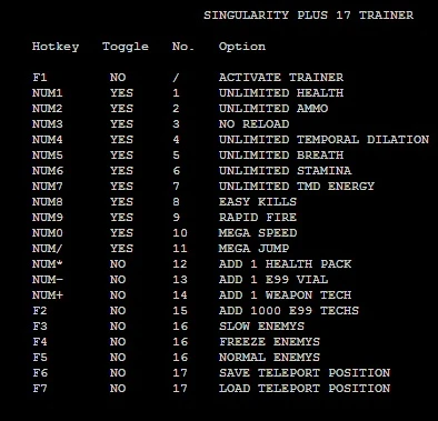 Singularity: Трейнер (+17) [1.0] {DEViATED}