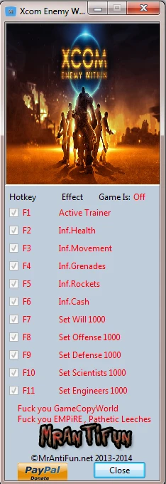 XCOM ~ Enemy Within: Трейнер/Trainer (+10) [1.0.0.9040] {MrAntiFun}