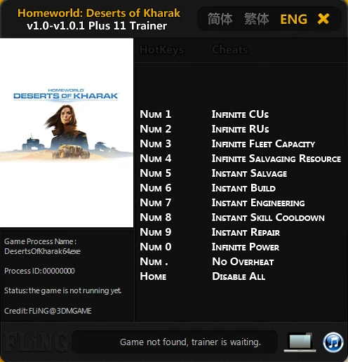 Homeworld: Deserts of Kharak: Трейнер/Trainer (+11) [1.0 - 1.0.1: x64] {FLiNG}