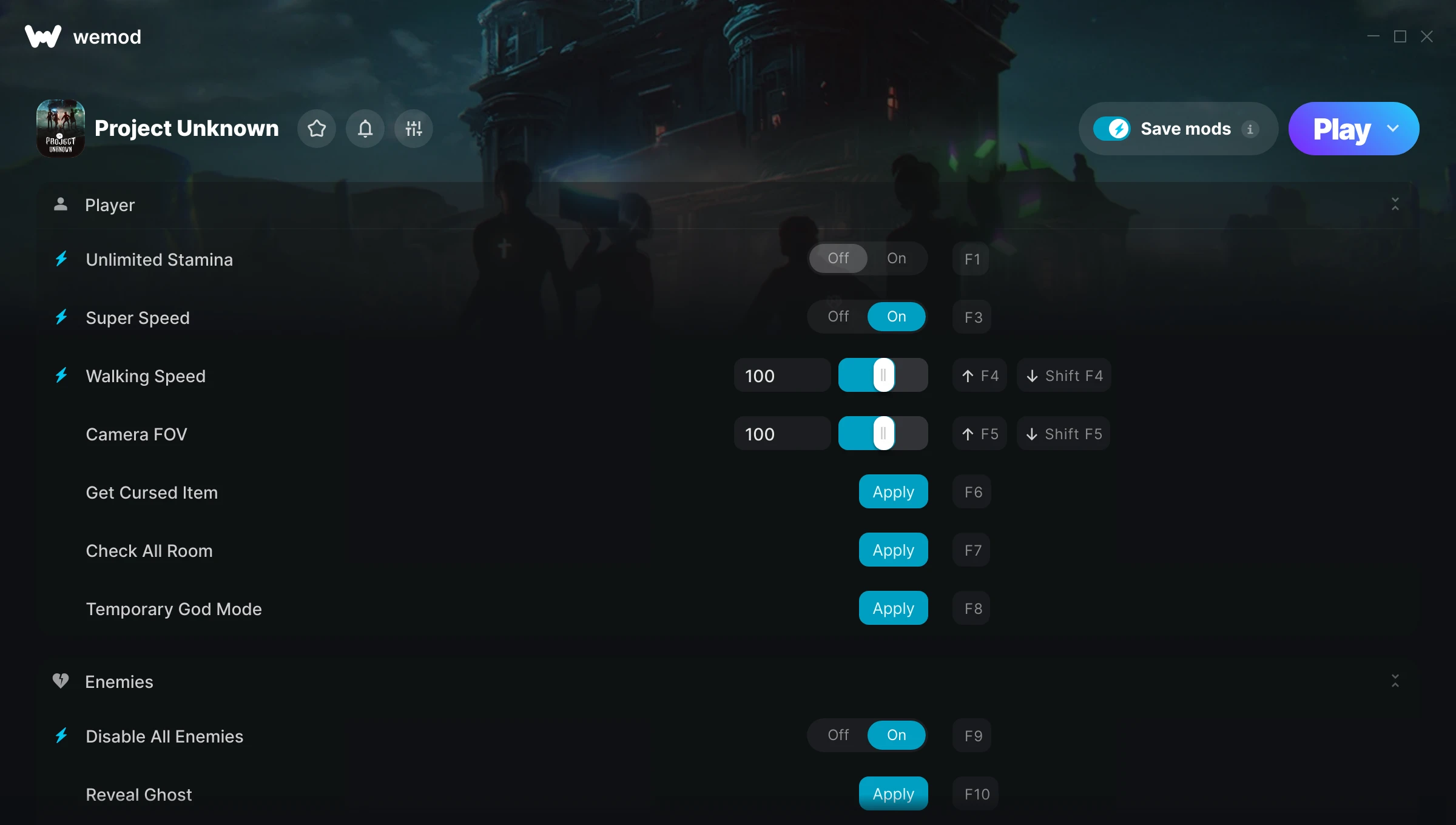 Project Unknown "Трейнер +25 от WeMod: Редактор игрока, противников и испытаний"