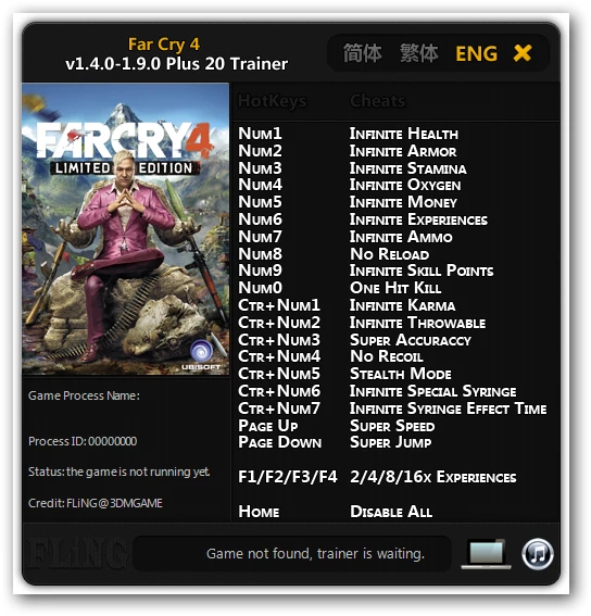 Far Cry 4: Трейнер/Trainer (+20) [1.4.0-1.9.0 (Fixed)] {FLiNG}